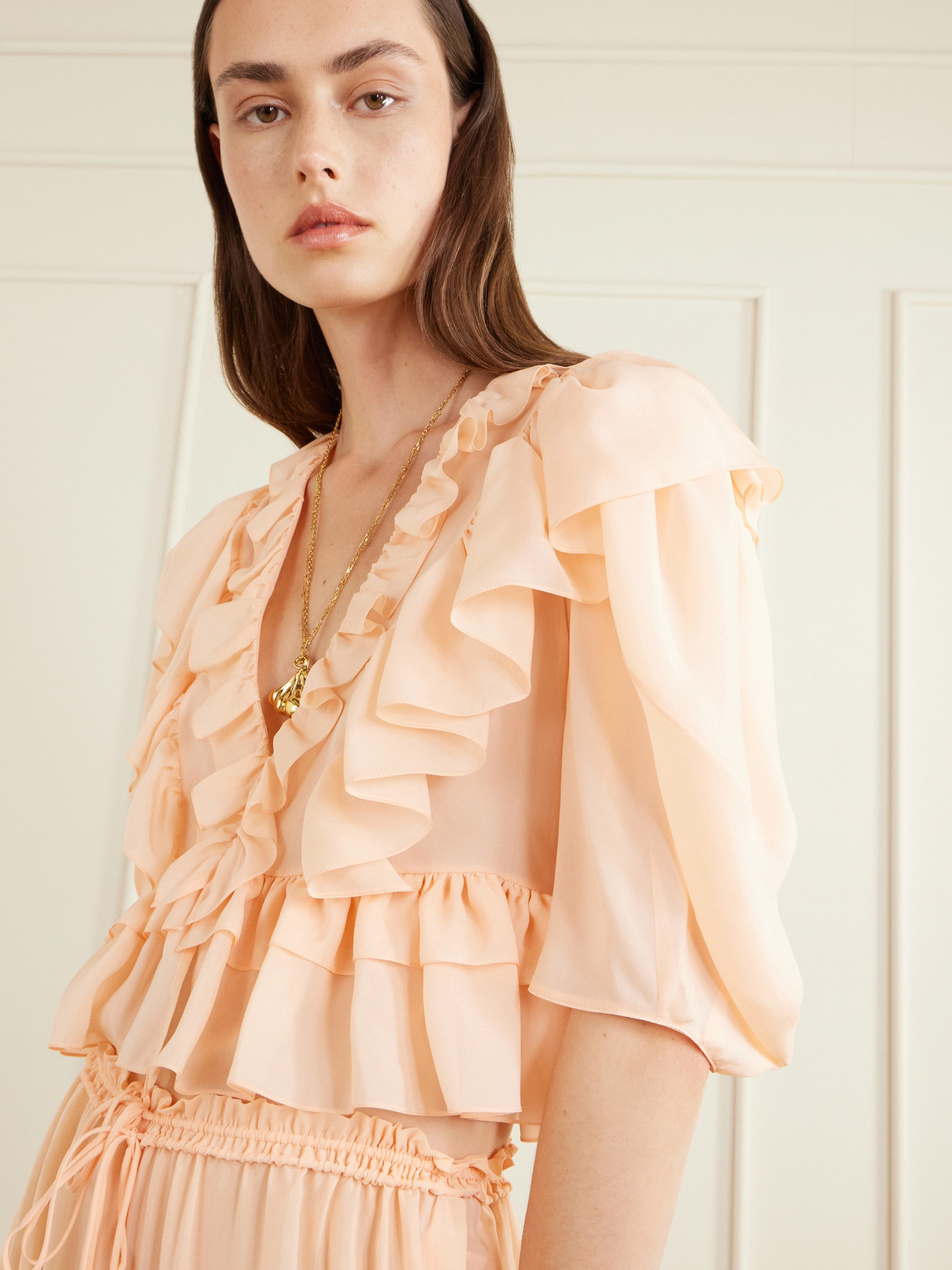 Chloé Ruffled Silk-charmeuse Blouse In Multi