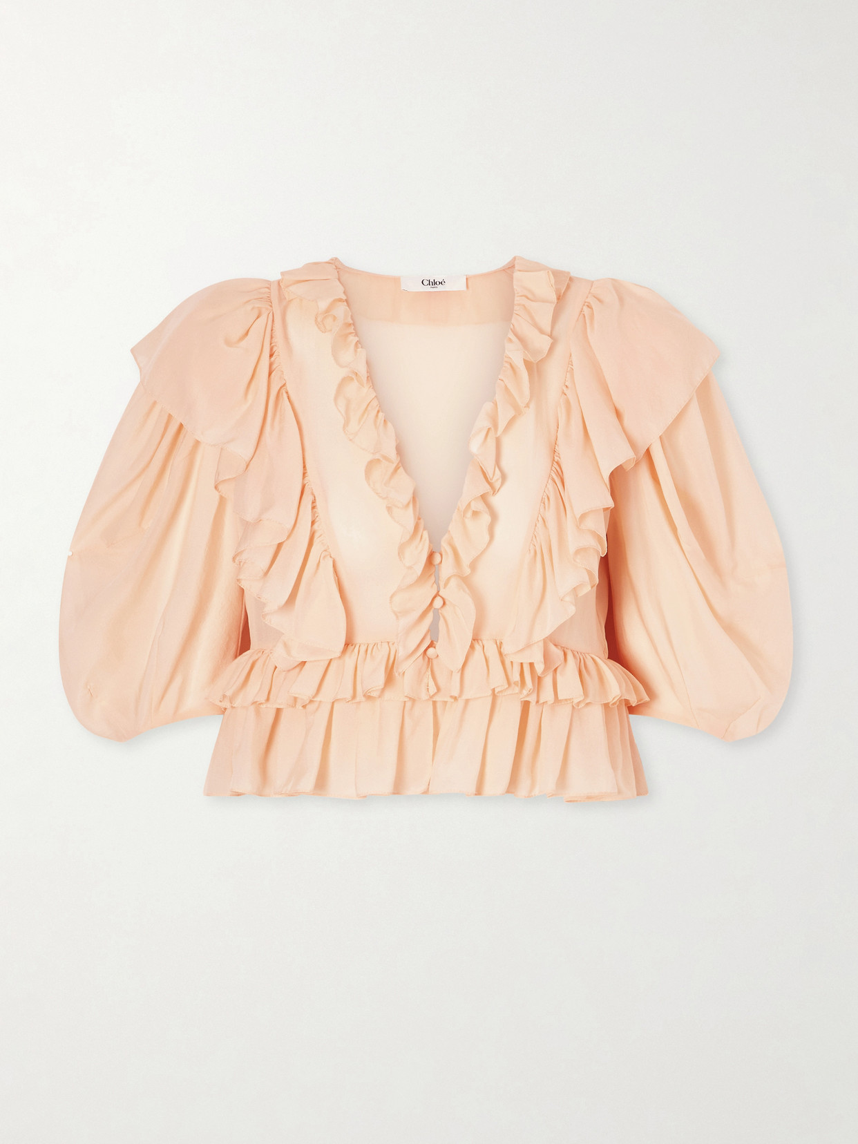 Chloé Ruffled Silk-charmeuse Blouse In Multi
