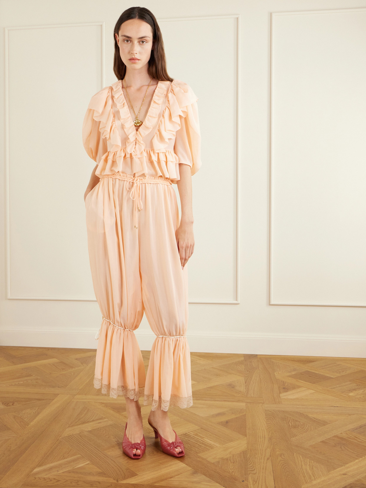 Chloé Ruffled Silk-charmeuse Blouse In Multi