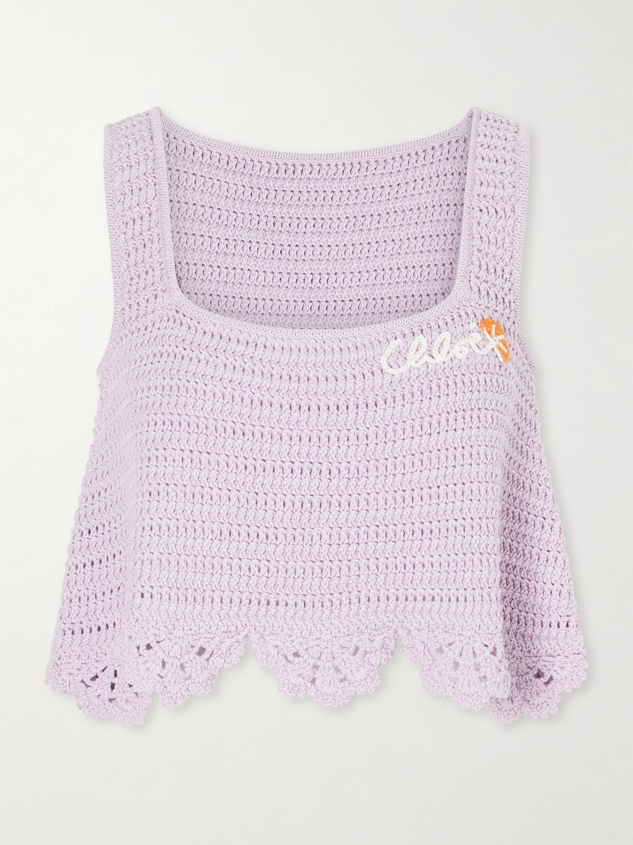 Chloé Cropped Appliquéd Crocheted Cotton Top In Purple
