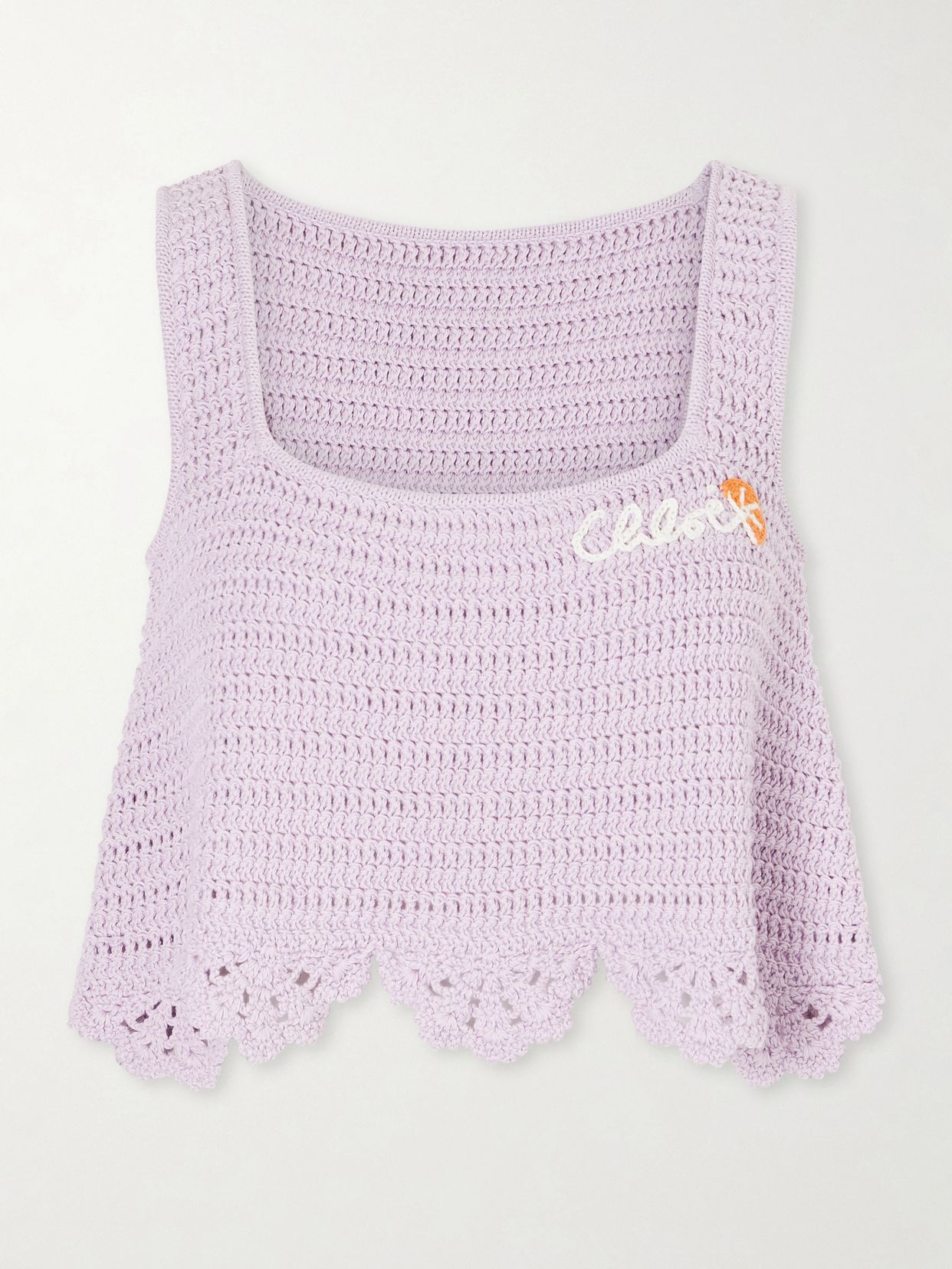 cropped appliqued crocheted cotton top