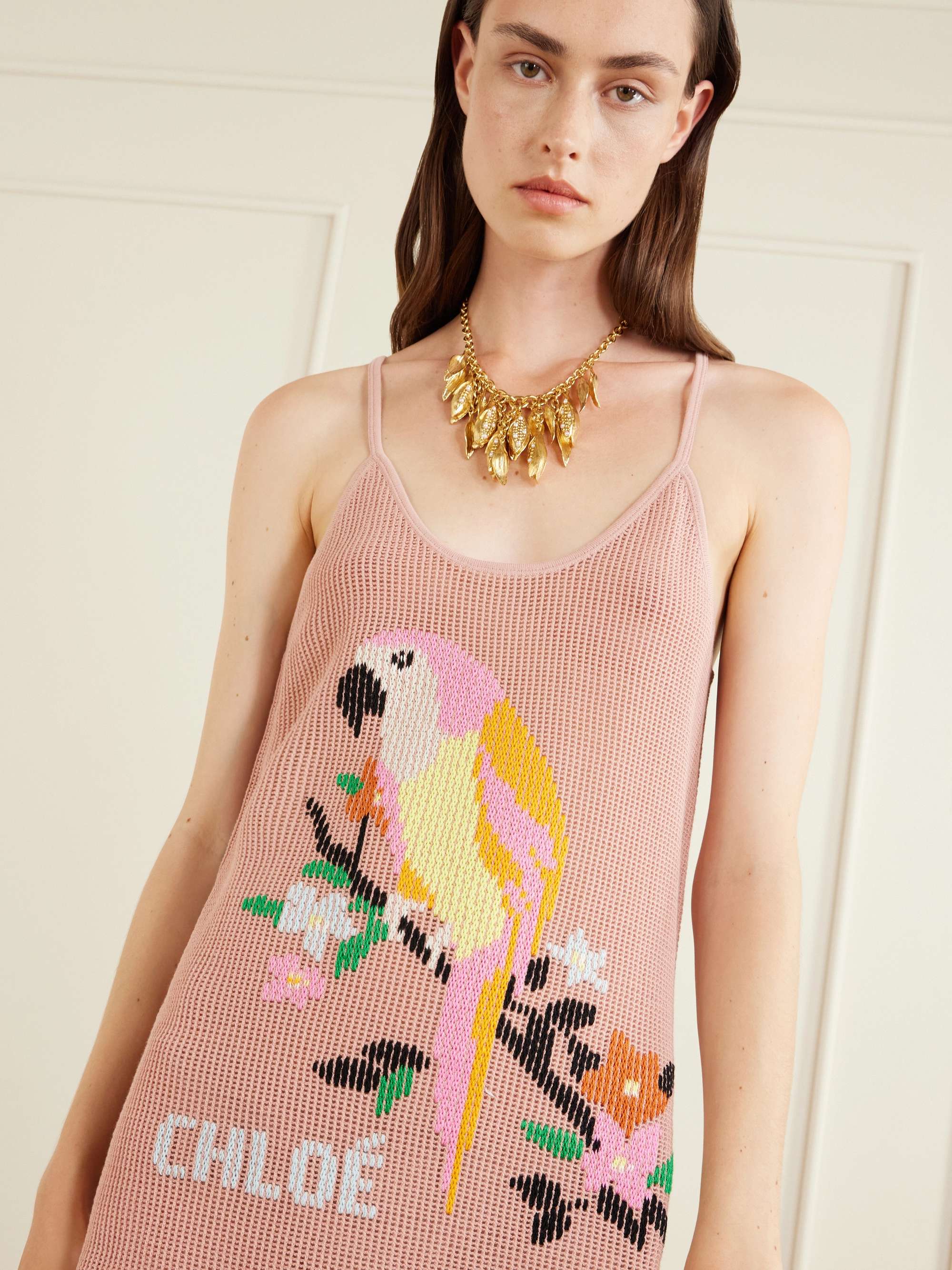chloe embroidered short dress Vintage Chloe 90's Stone Embroidered Linen Blend Mini Dress Size 36
