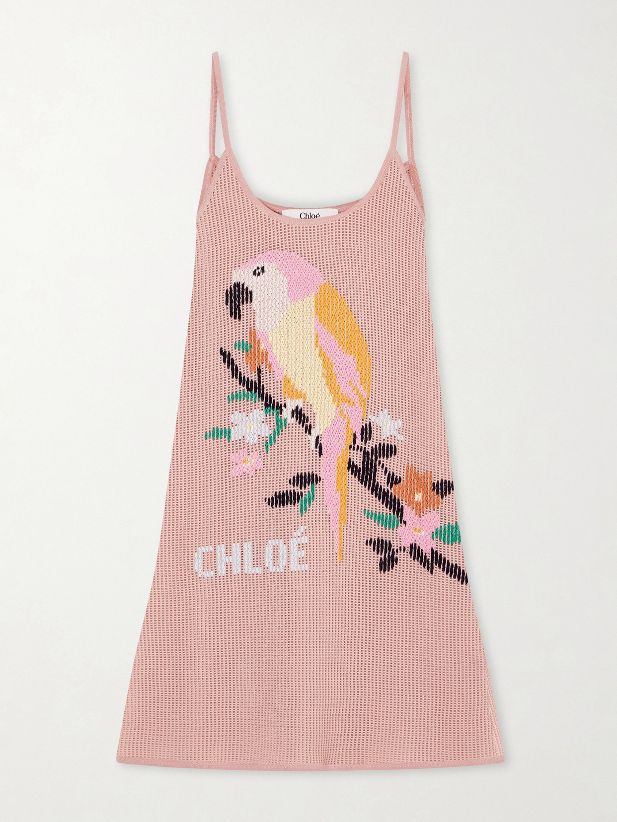 Chloé Embroidered Crocheted Cotton Mini Dress In Pink