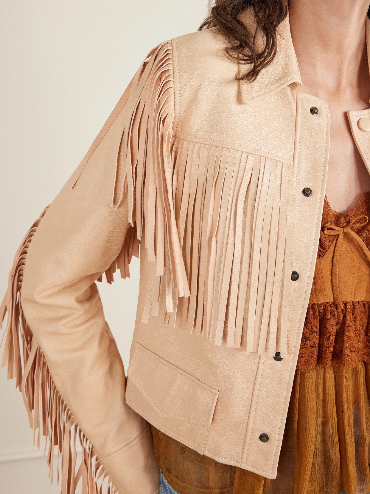 Chloé Fringed Leather Jacket In Multi