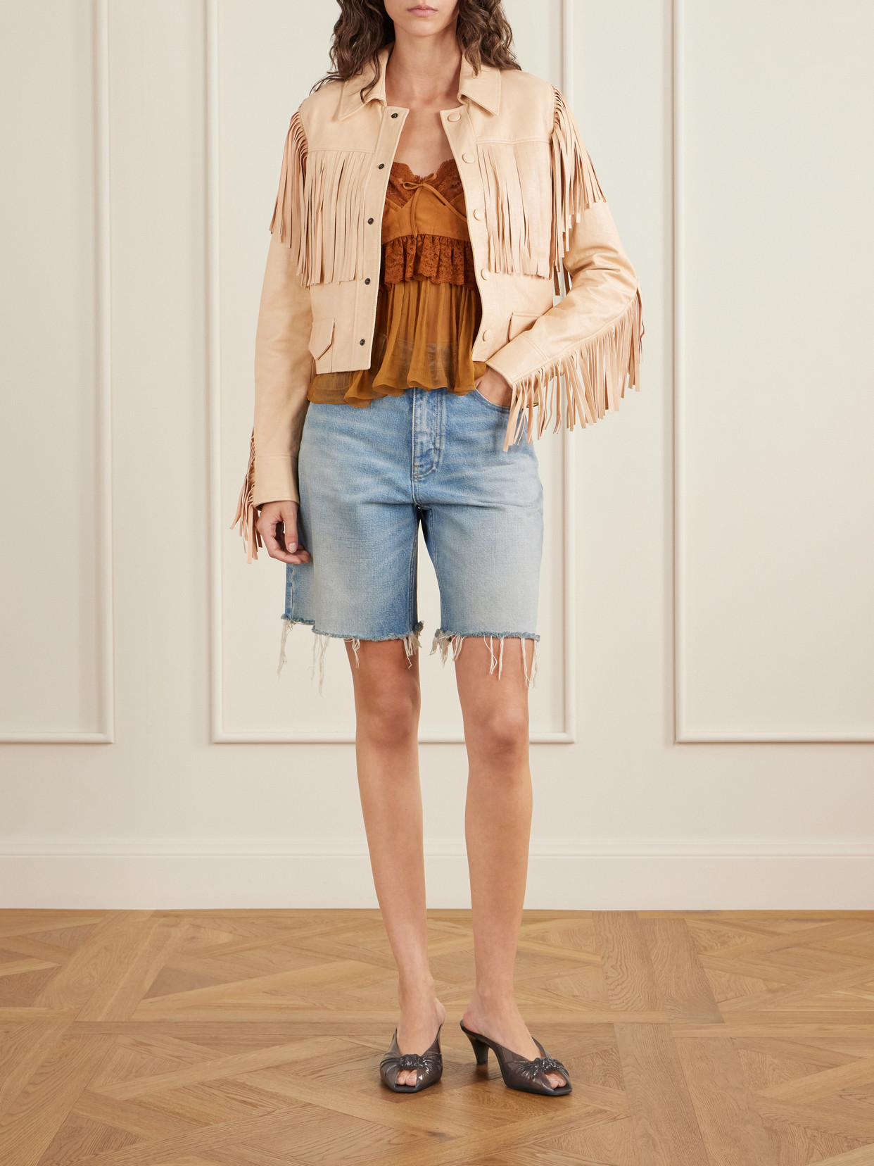 Chloé Fringed Leather Jacket In Multi