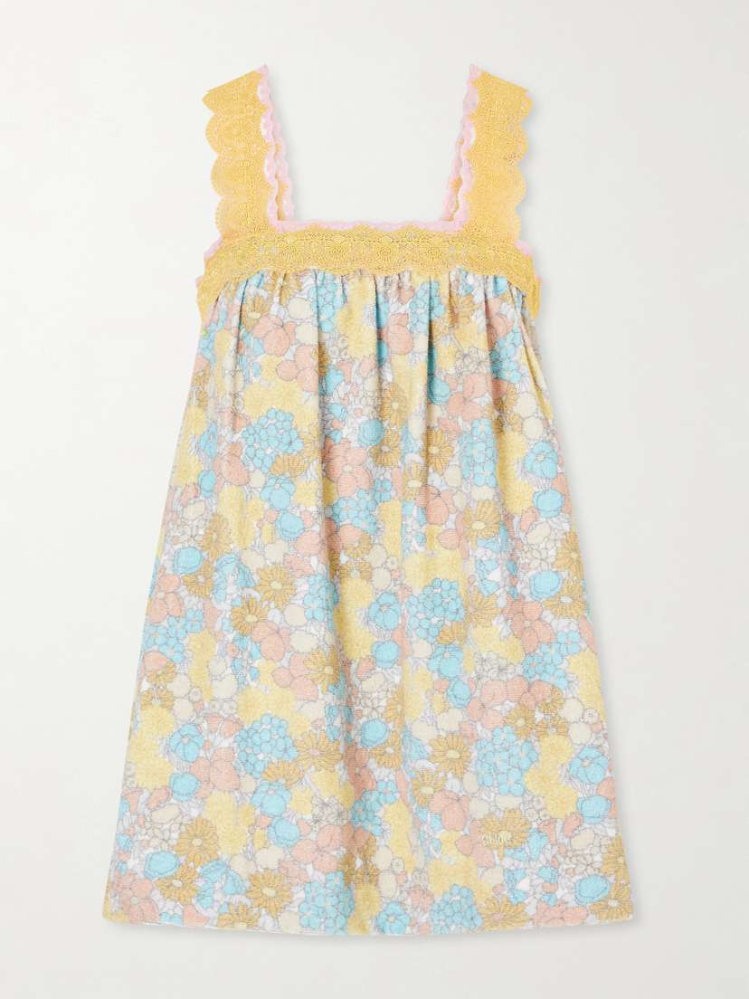 Chloé Pleated Lace-trimmed Floral-print Cotton-terry Mini Dress | Thumbnail 5 Chloé Pleated Lace-trimmed Floral-print Cotton-terry Mini Dress | Thumbnail 5