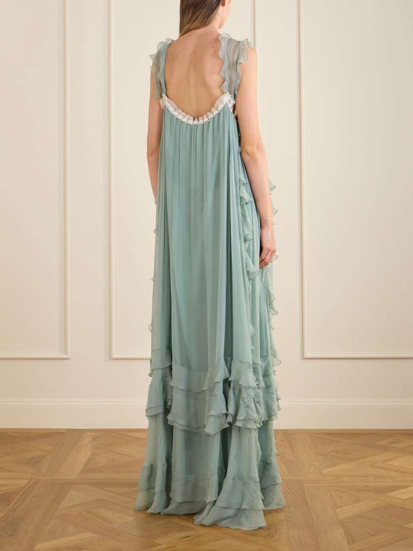 Chloé Ruffled Lace-trimmed Silk-crepon Gown | Thumbnail 3