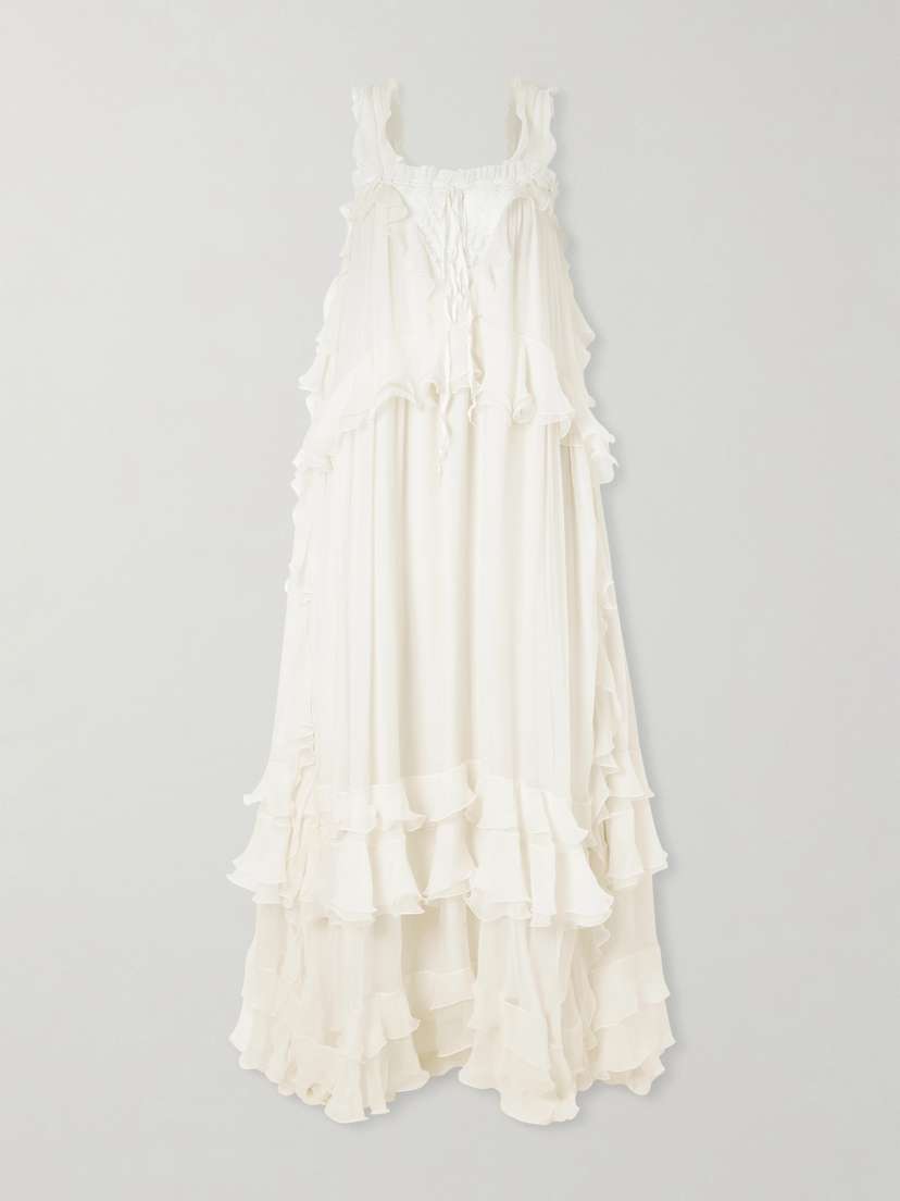 Chloé Ruffled Lace-trimmed Silk-crepon Gown | Thumbnail 5 Chloé Ruffled Lace-trimmed Silk-crepon Gown | Thumbnail 5
