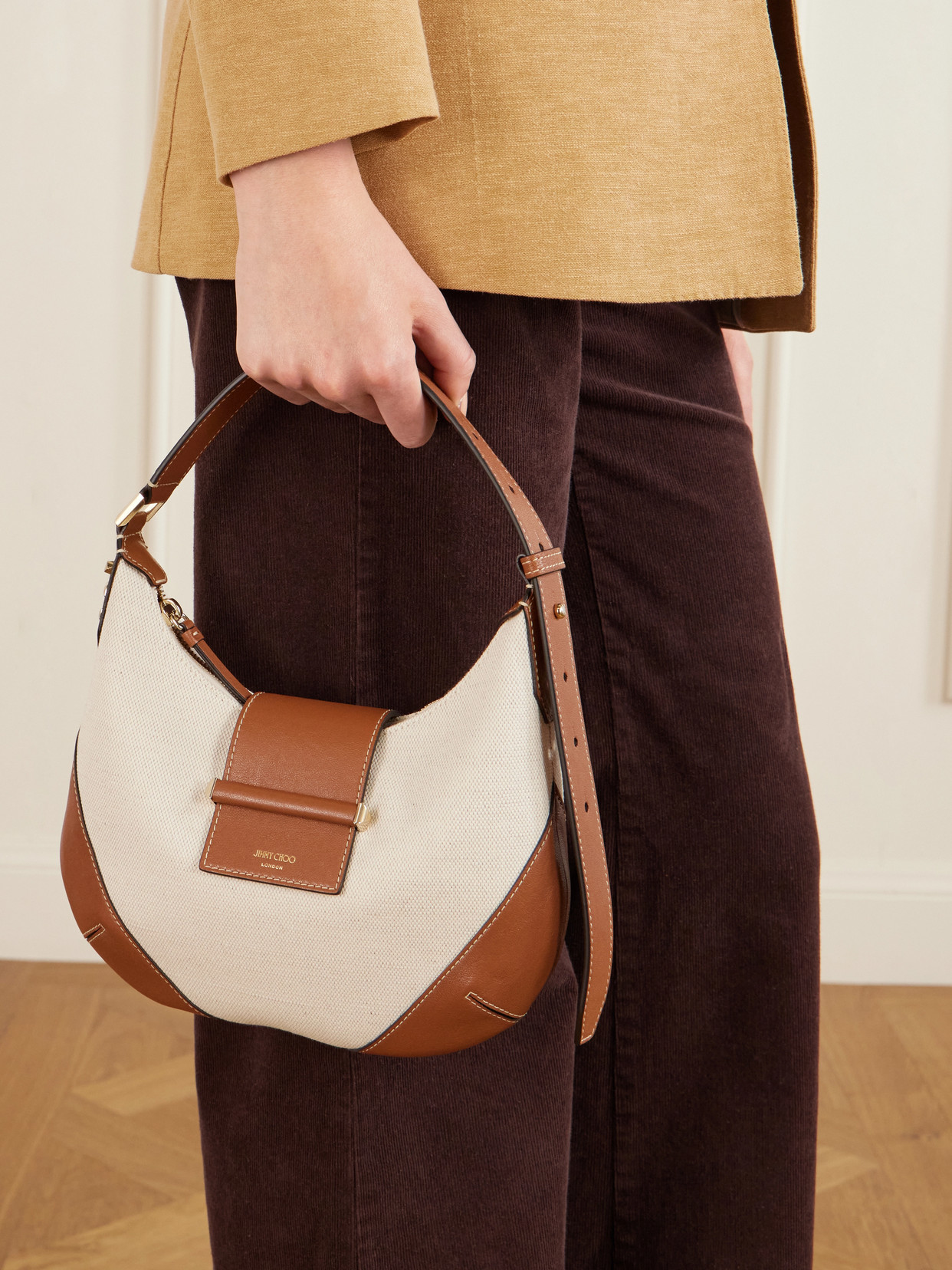 Bar Small Canvas Leather-Trim Shoulder Bag