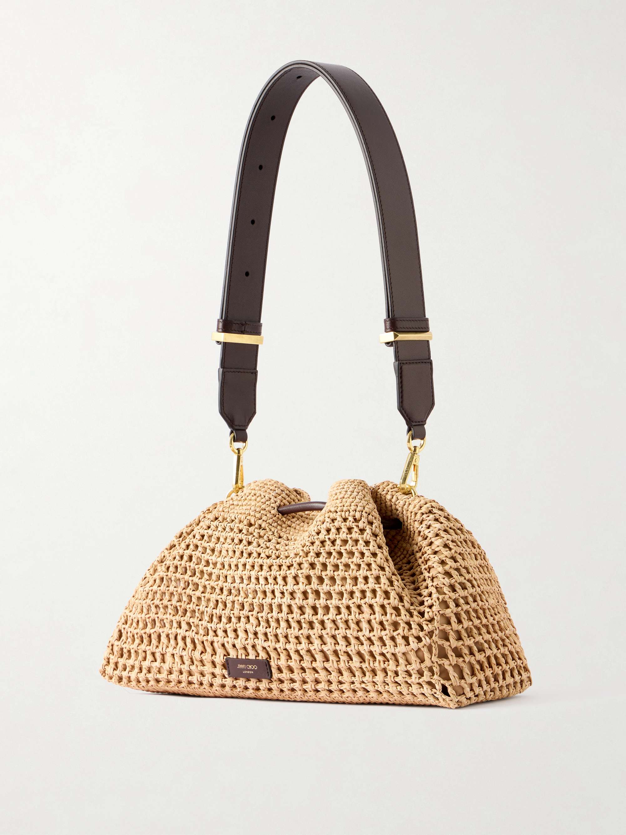 美品❗️ JIMMY CHOO フリンジ ショルダーバッグ JIMMY CHOO Cinch medium bead-embellished fringed raffia shoulder