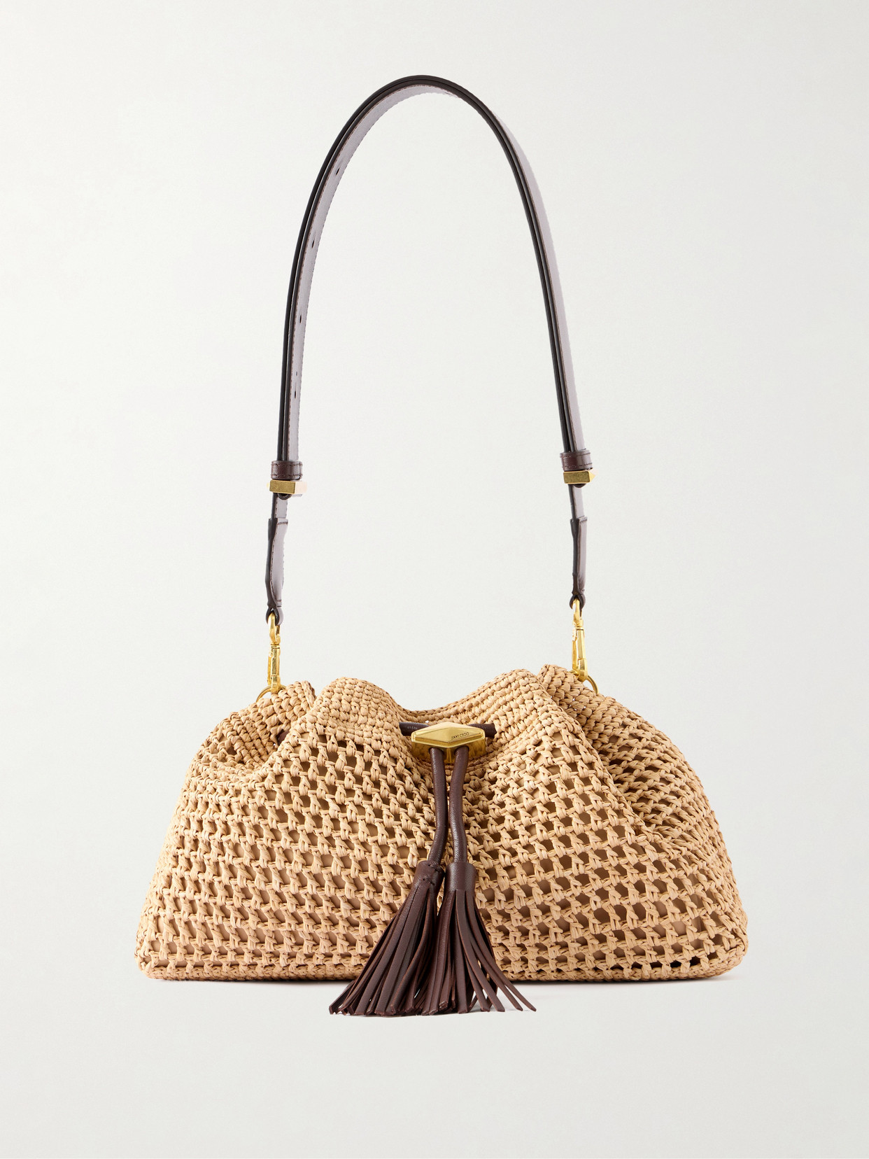Jimmy Choo Cinch Medium Bead-embellished Fringed Raffia Shoulder Bag In Neutral