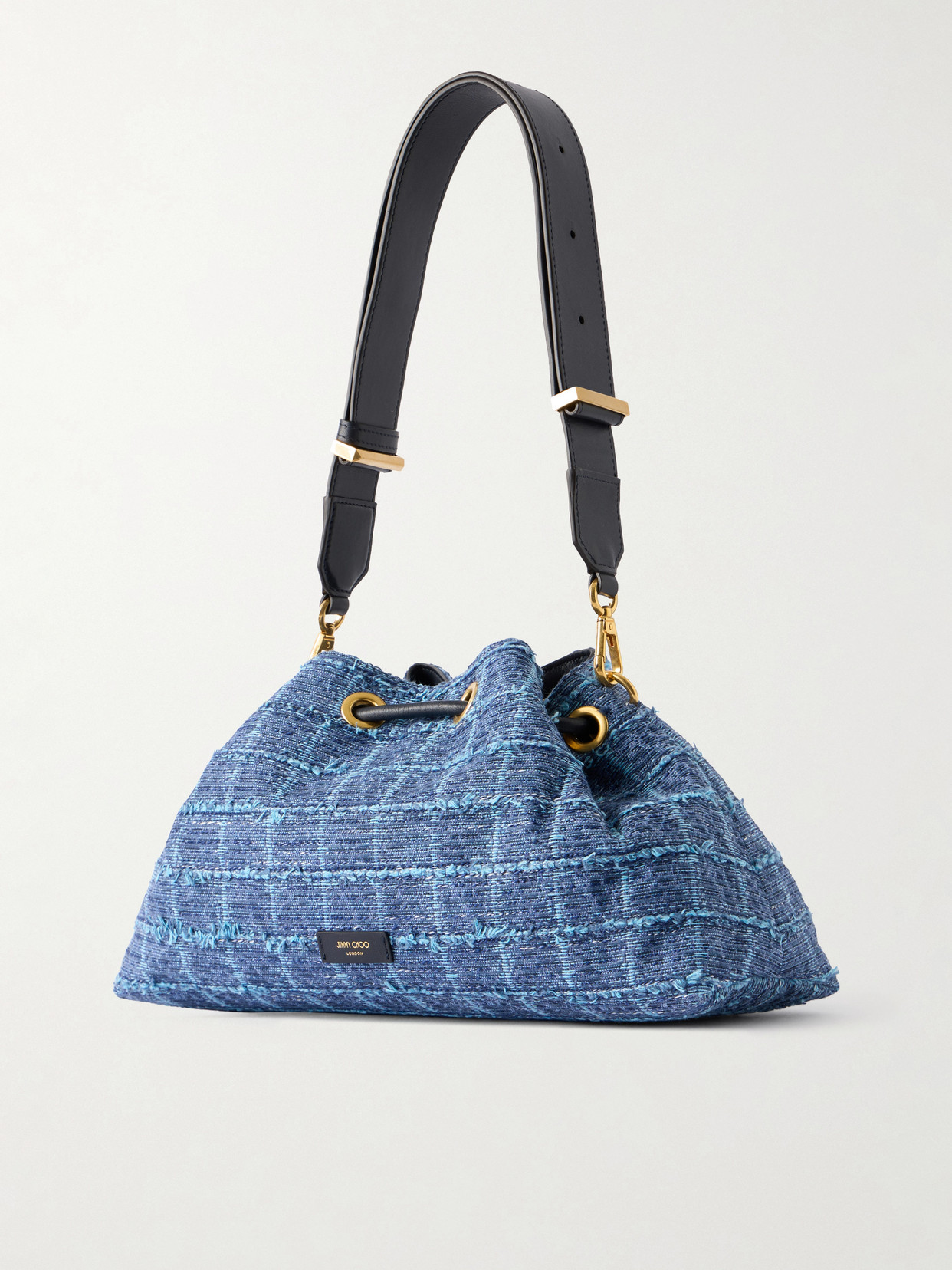 Cinch Medium Leather-Trimmed Denim Shoulder Bag
