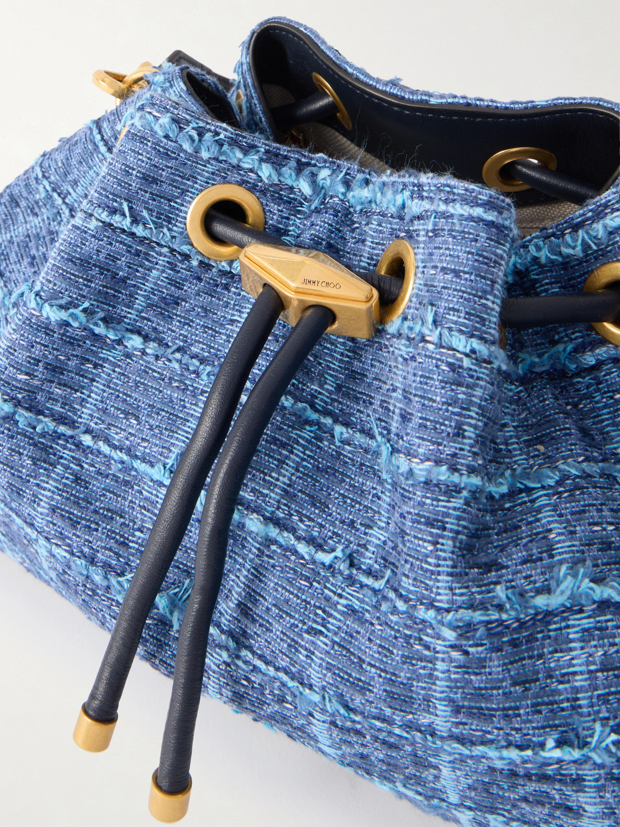 Cinch Medium Leather-Trimmed Denim Shoulder Bag