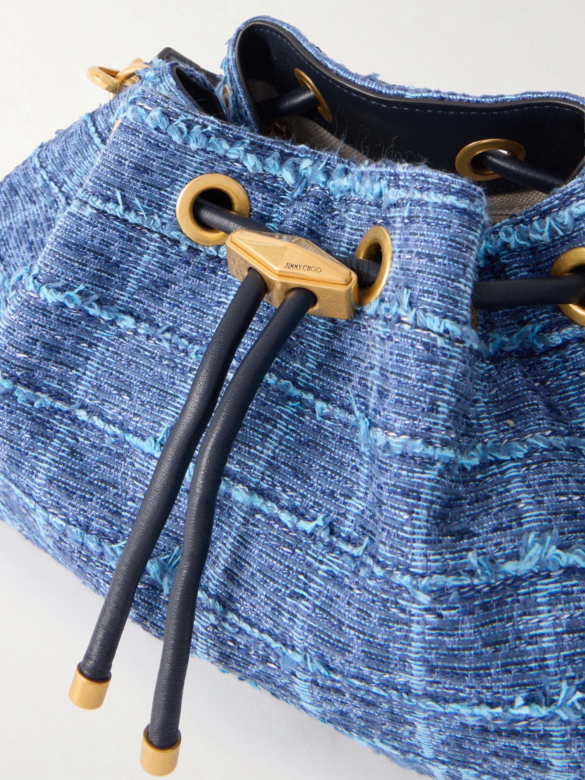 JIMMY CHOO Cinch medium leather-trimmed denim shoulder bag | NET-A