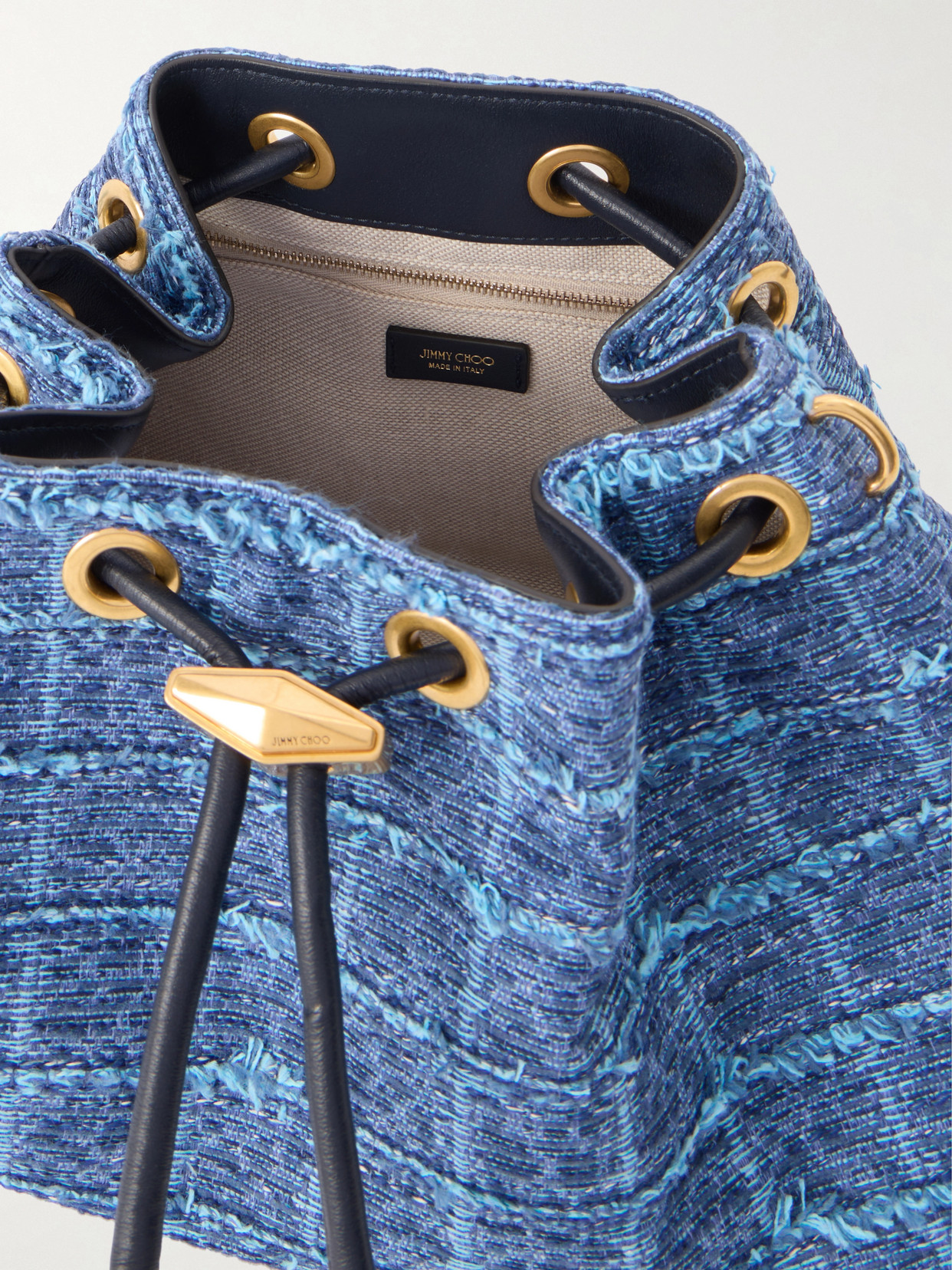 Cinch Medium Leather-Trimmed Denim Shoulder Bag