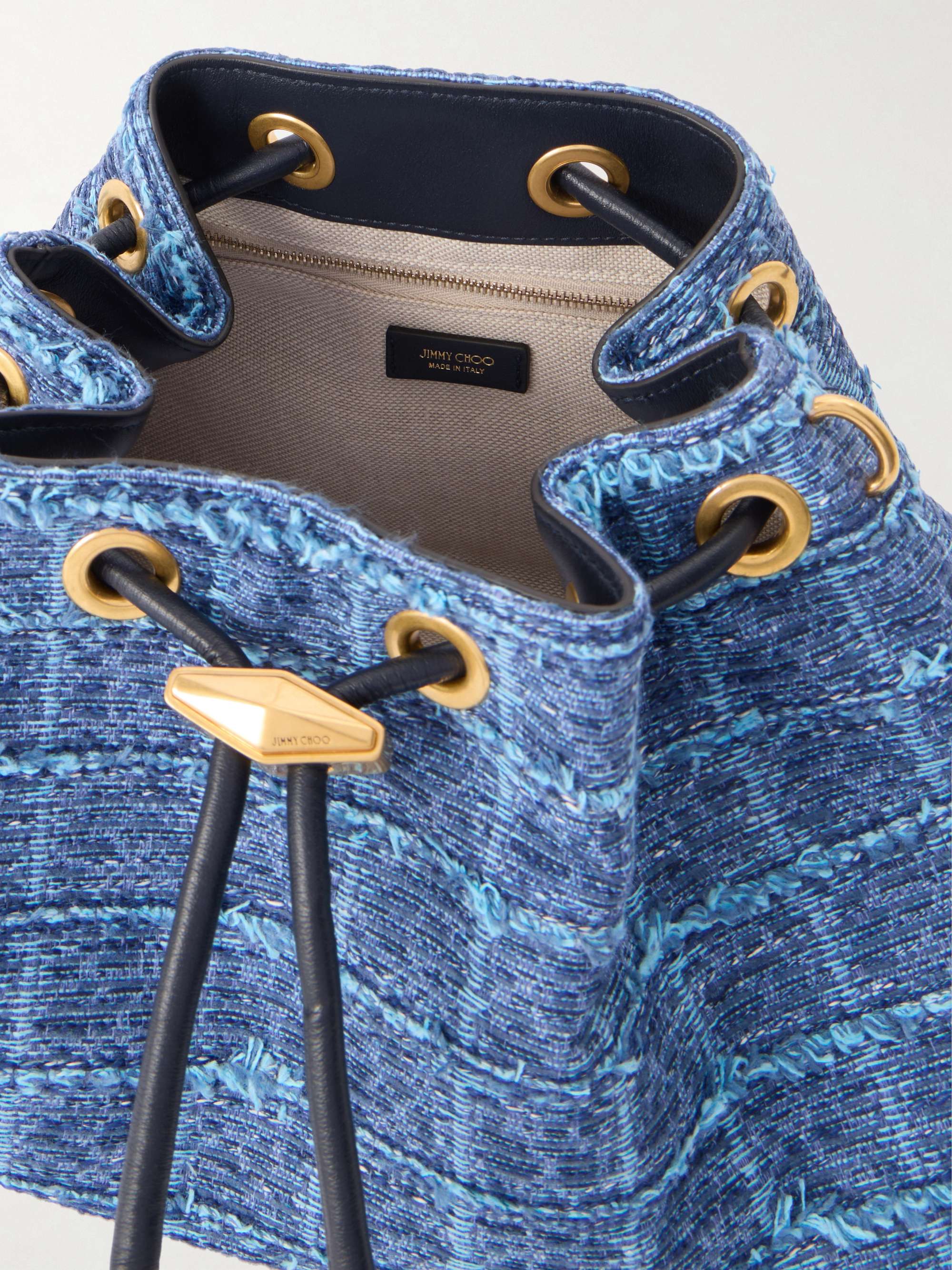 JIMMY CHOO Cinch medium leather-trimmed denim shoulder bag | NET-A