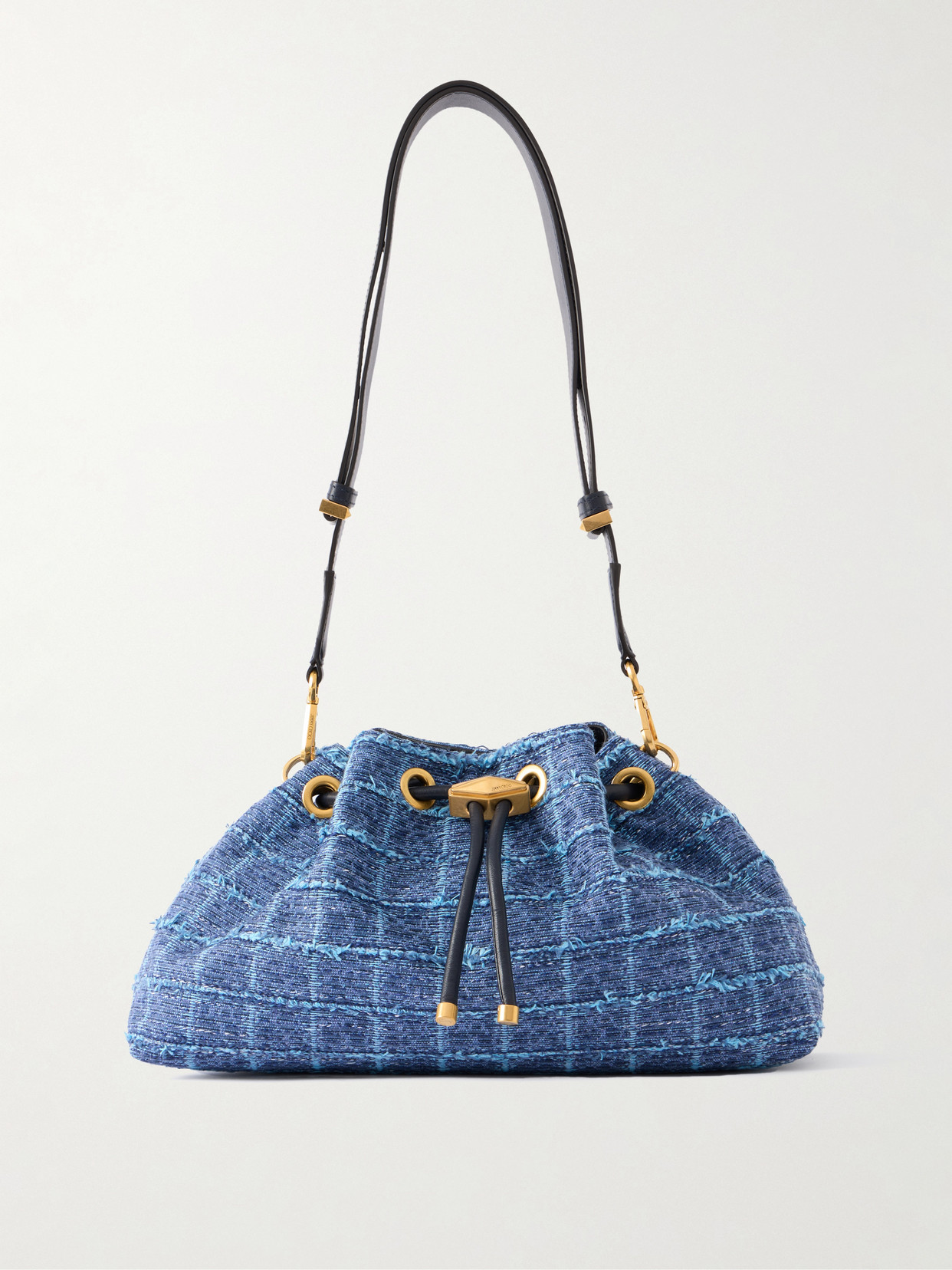 Jimmy Choo Cinch Medium Leather-trimmed Denim Shoulder Bag In Blue