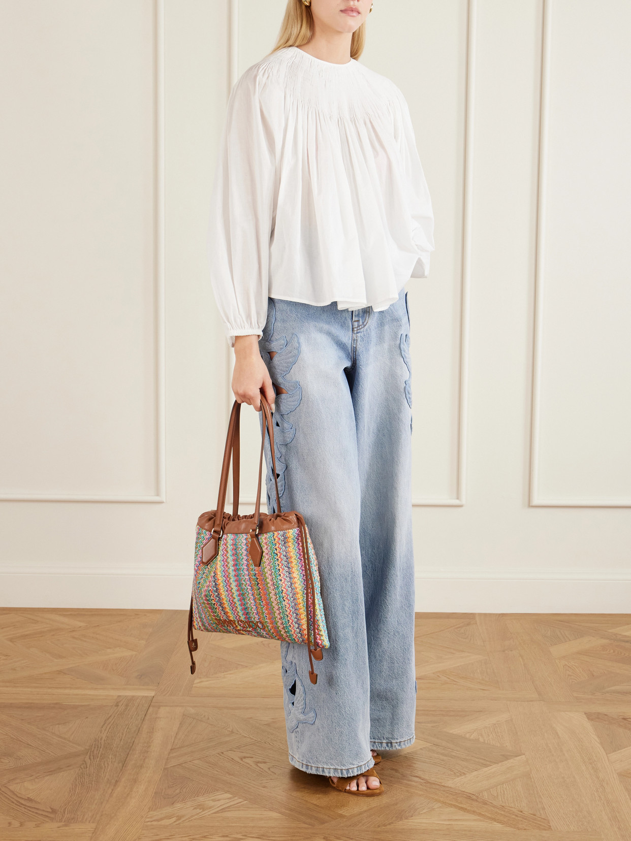 Striped Raffia Tote Bag