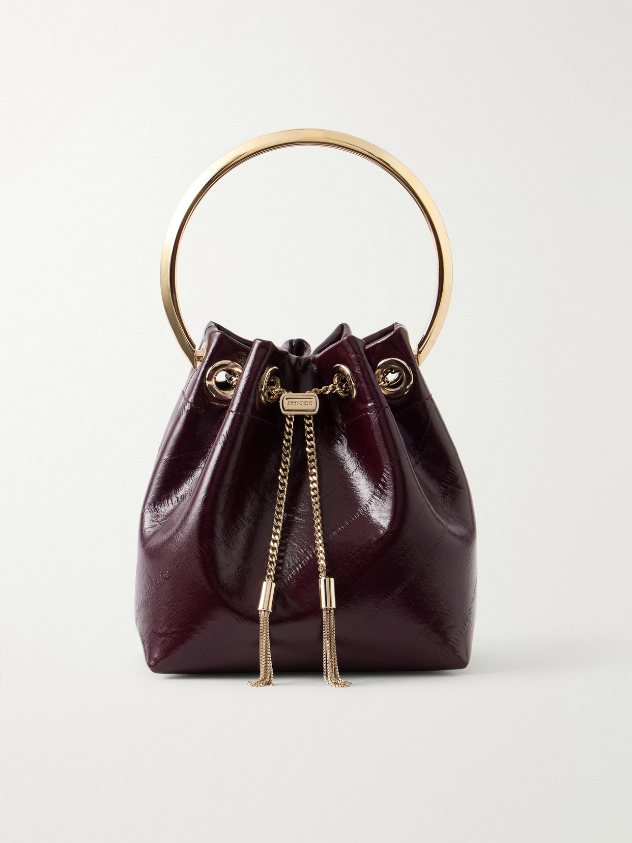 Jimmy Choo Bon Bon Eel-effect Leather Bucket Bag In Burgundy