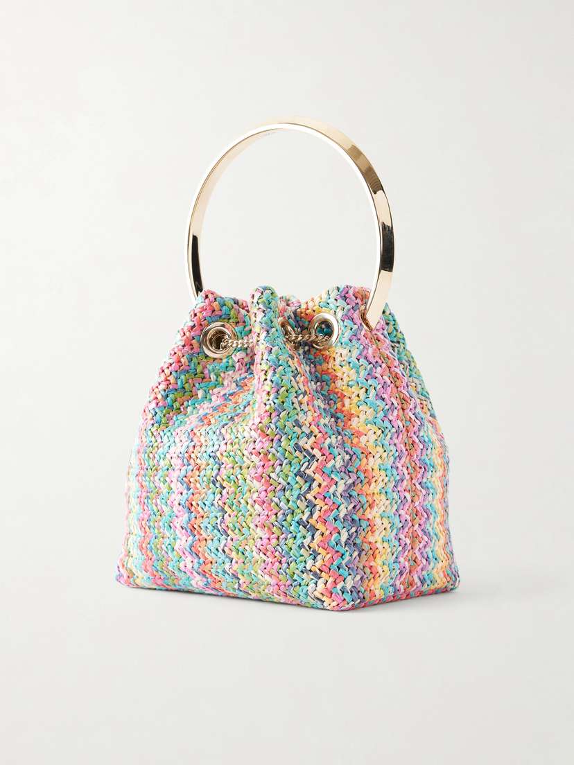 Jimmy Choo Bon Bon Striped Woven Raffia Bucket Bag | Thumbnail 4