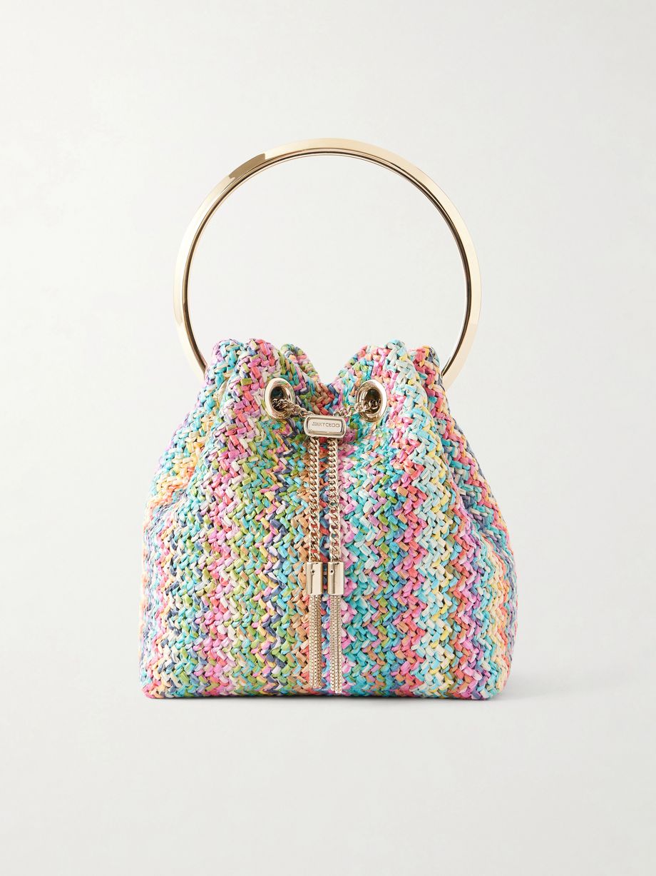 Bon Bon striped woven raffia bucket bag