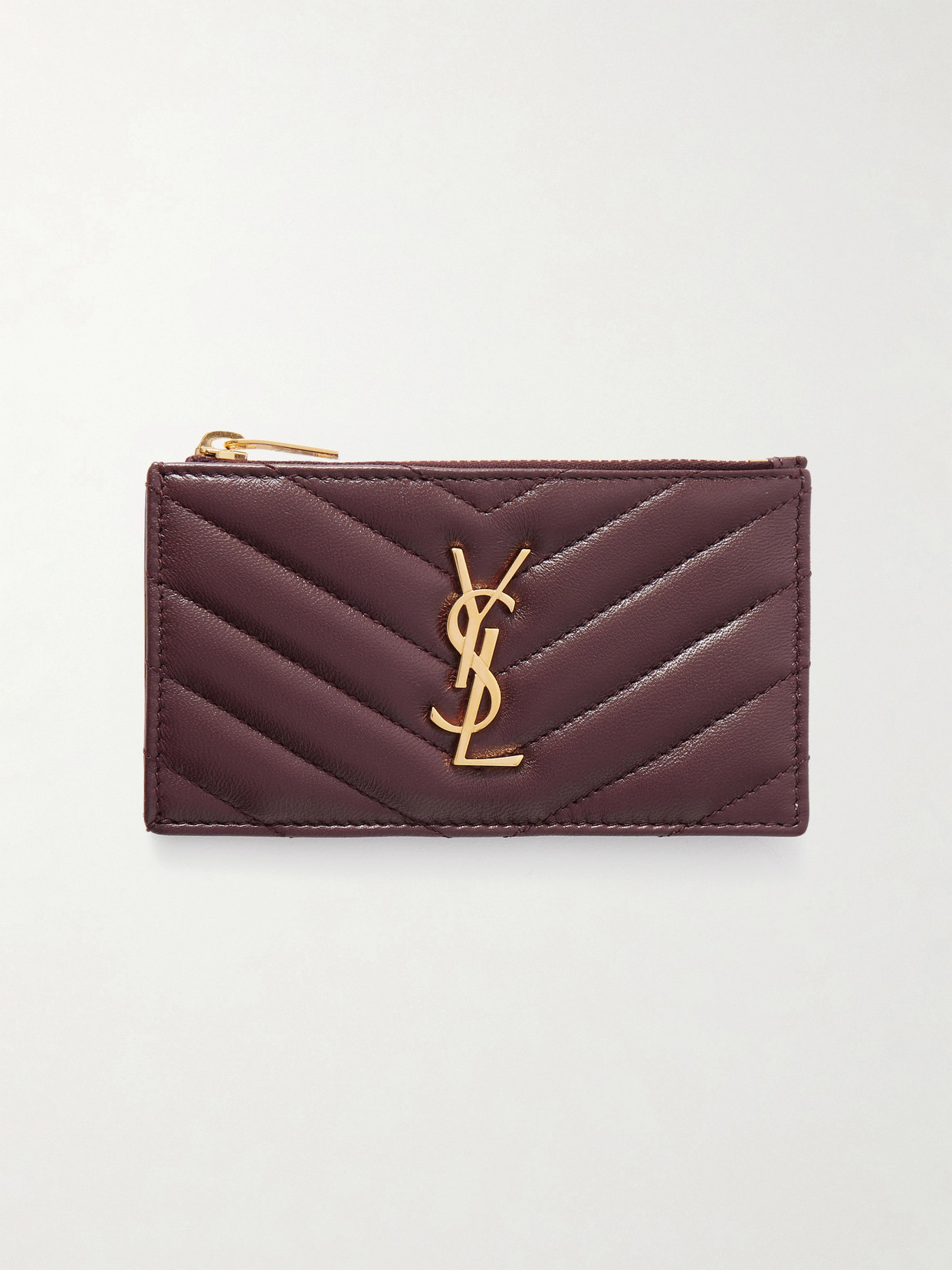 Saint Laurent Embellished Quilted Textured-leather Cardholder In Burgundy