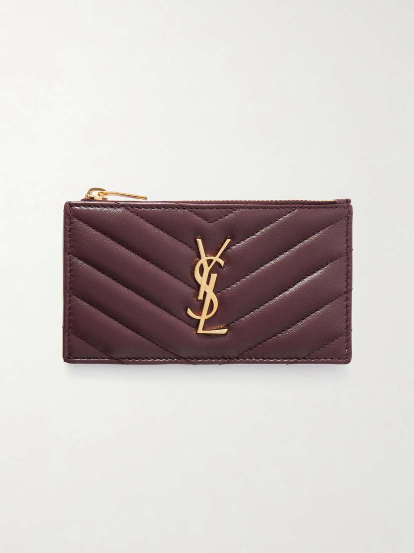 Saint Laurent Embellished Quilted Textured-leather Cardholder