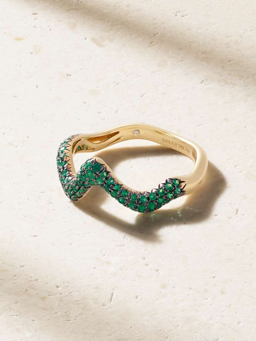 SHAY Wave 18-karat Gold, Emerald And Diamond Ring