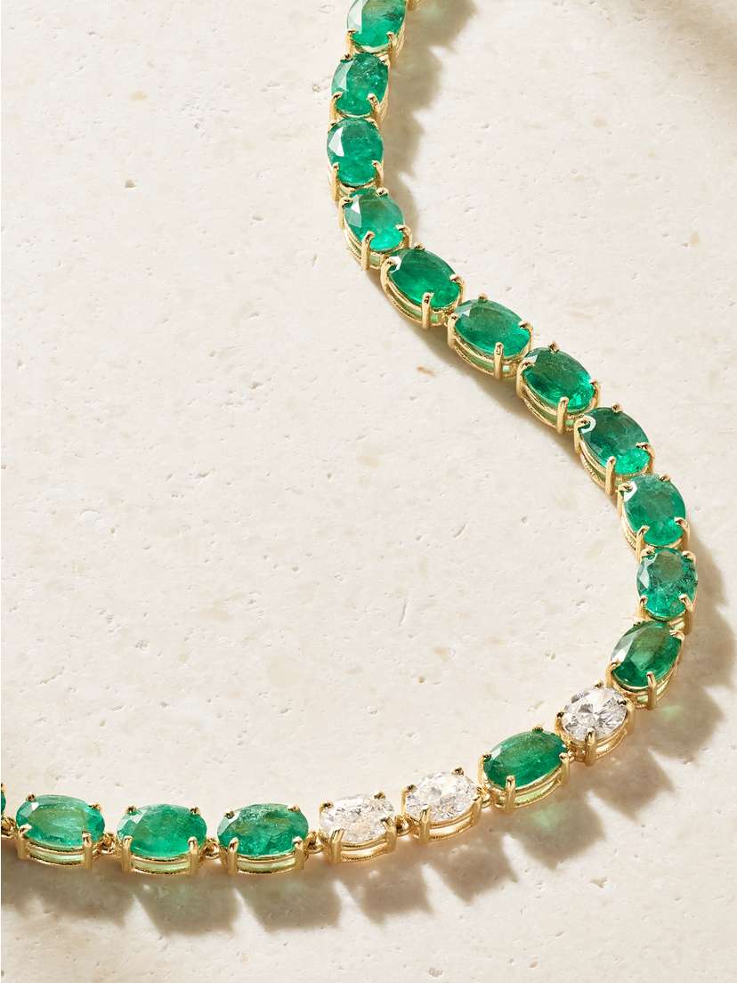 SHAY 18-karat Gold Emerald And Diamond Tennis Necklace