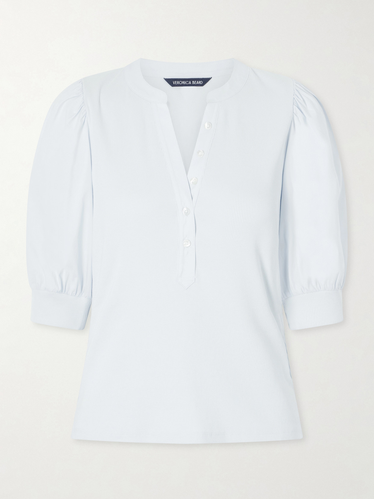 Veronica Beard Coralee Poplin And Ribbed Stretch-pima Cotton-jersey Top In White