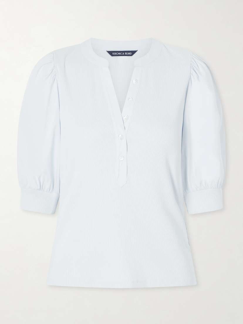 Veronica Beard Coralee Poplin And Ribbed Stretch-pima Cotton-jersey Top | Thumbnail 5 Veronica Beard Coralee Poplin And Ribbed Stretch-pima Cotton-jersey Top | Thumbnail 5
