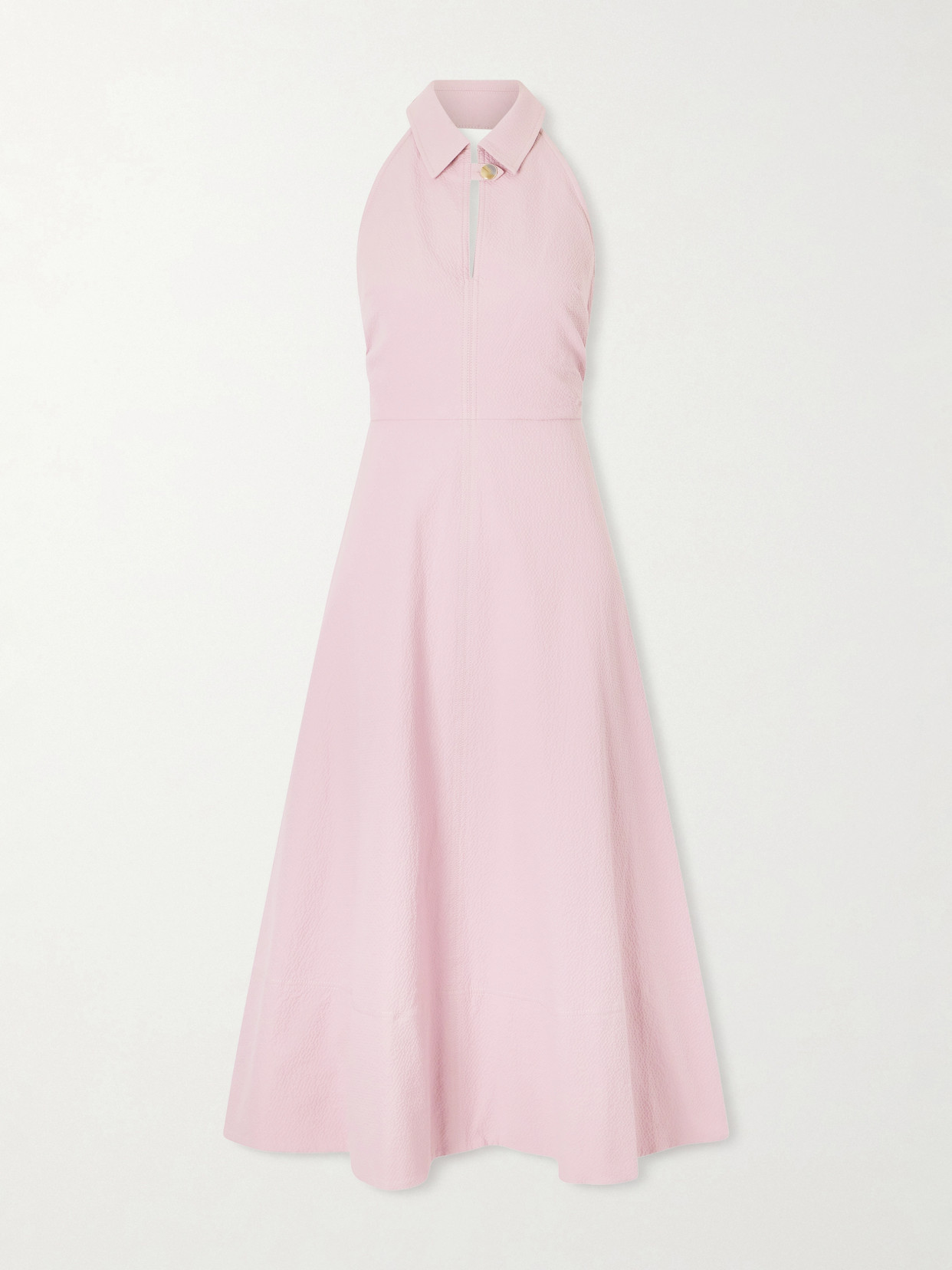 Veronica Beard Mackey Cotton-blend Seersucker Halterneck Midi Dress In Pink