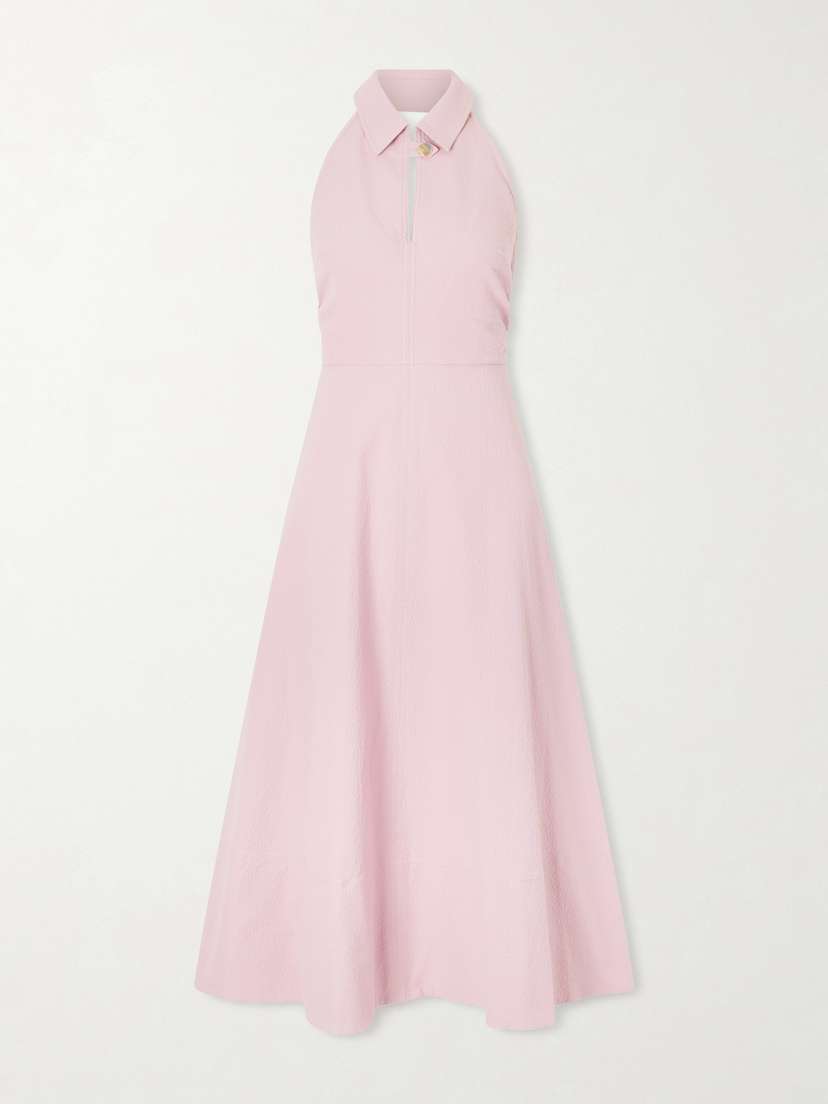 Veronica Beard Mackey Cotton-blend Seersucker Halterneck Midi Dress