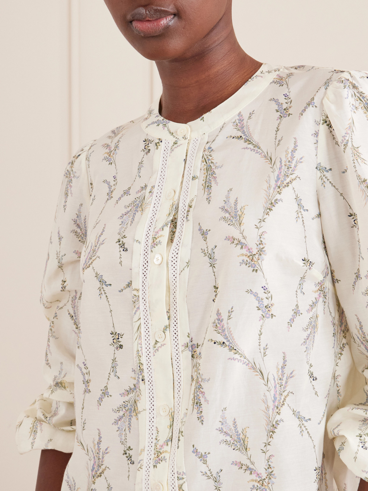 Emiko Floral-Print Embroidered Cotton And Silk-Blend Shirt