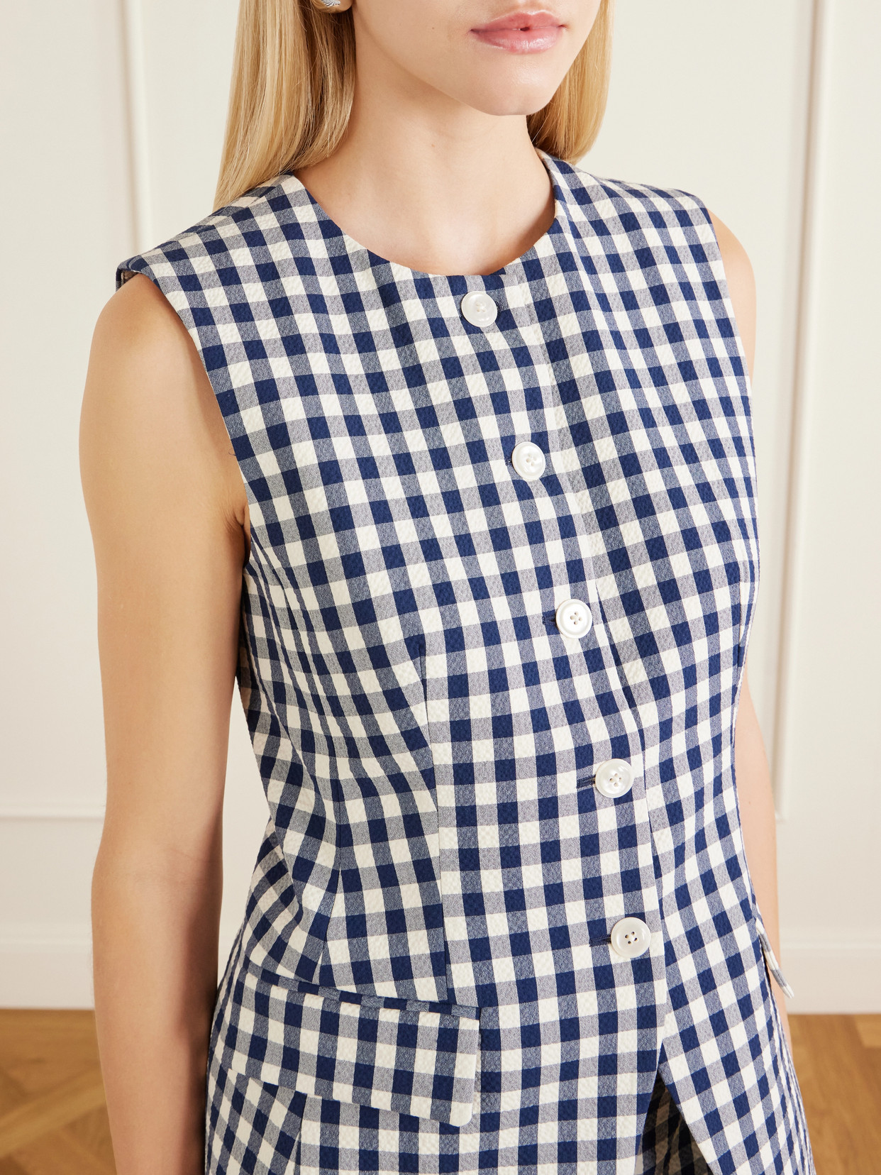 Lois Checked Stretch-Cotton Cloqué Tank