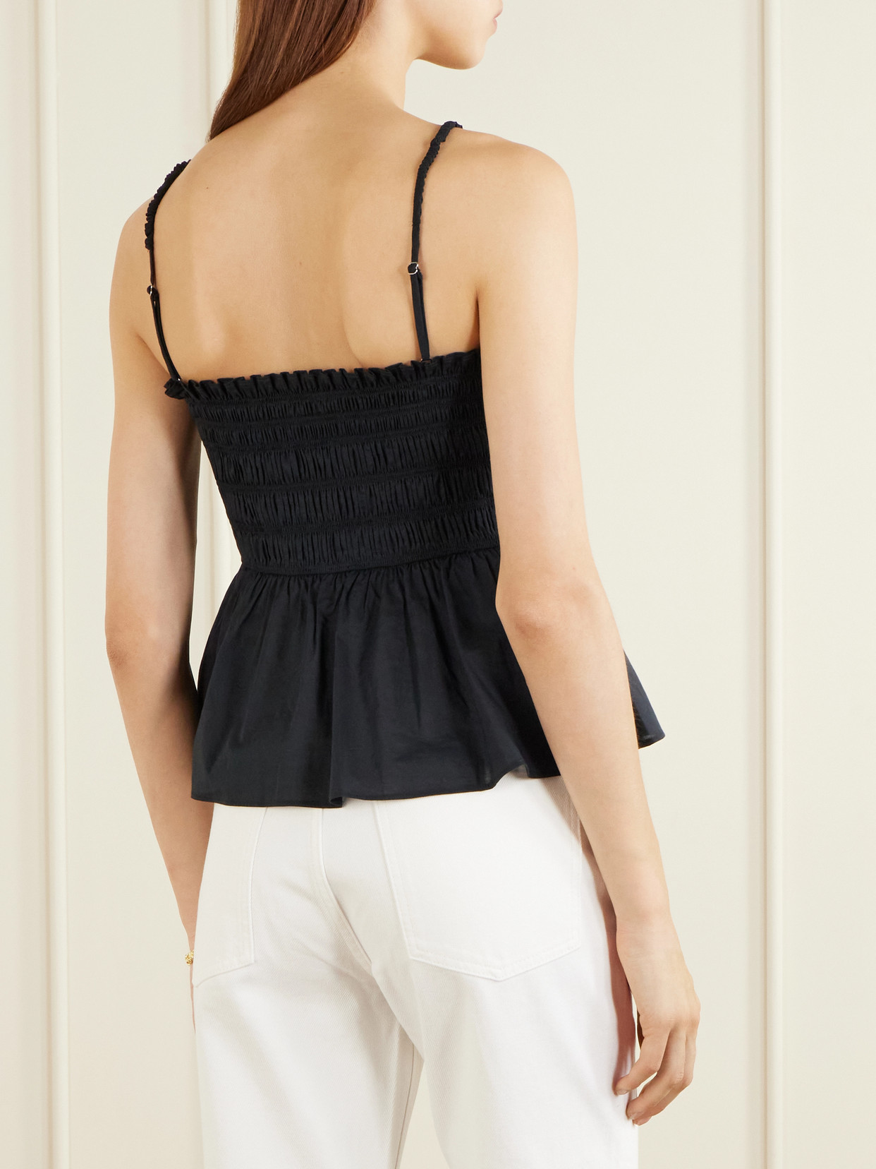 Veronica Beard Tullia Shirred Tiered Cotton-poplin Top In Black