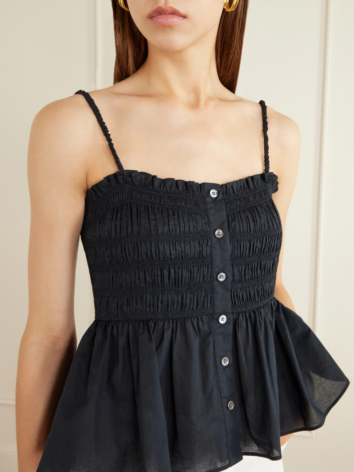 Veronica Beard Tullia Shirred Tiered Cotton-poplin Top In Black