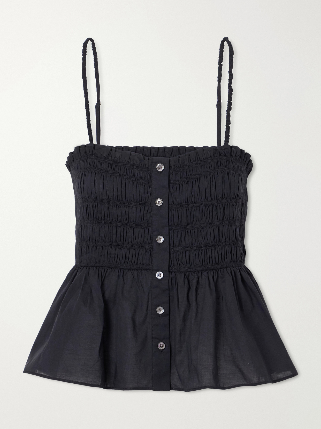 Veronica Beard Tullia Shirred Tiered Cotton-poplin Top In Black