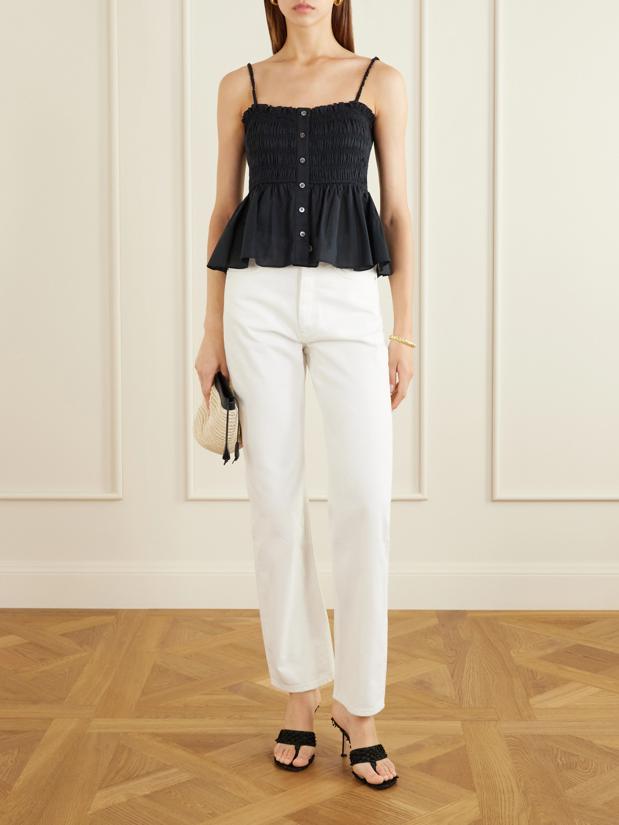 Veronica Beard Tullia Shirred Tiered Cotton-poplin Top In Black