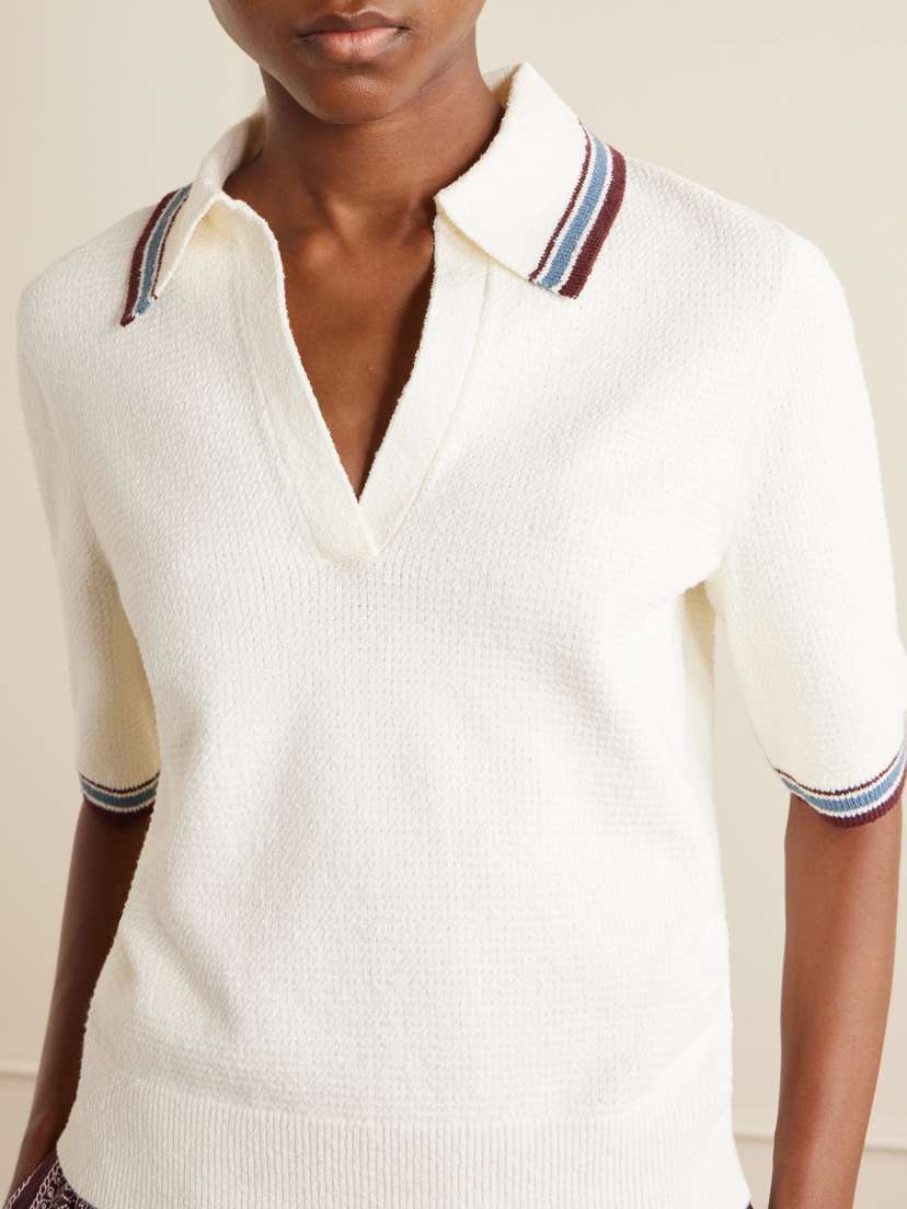 Veronica Beard Quinelle Striped Cotton-blend Polo Shirt | Thumbnail 4