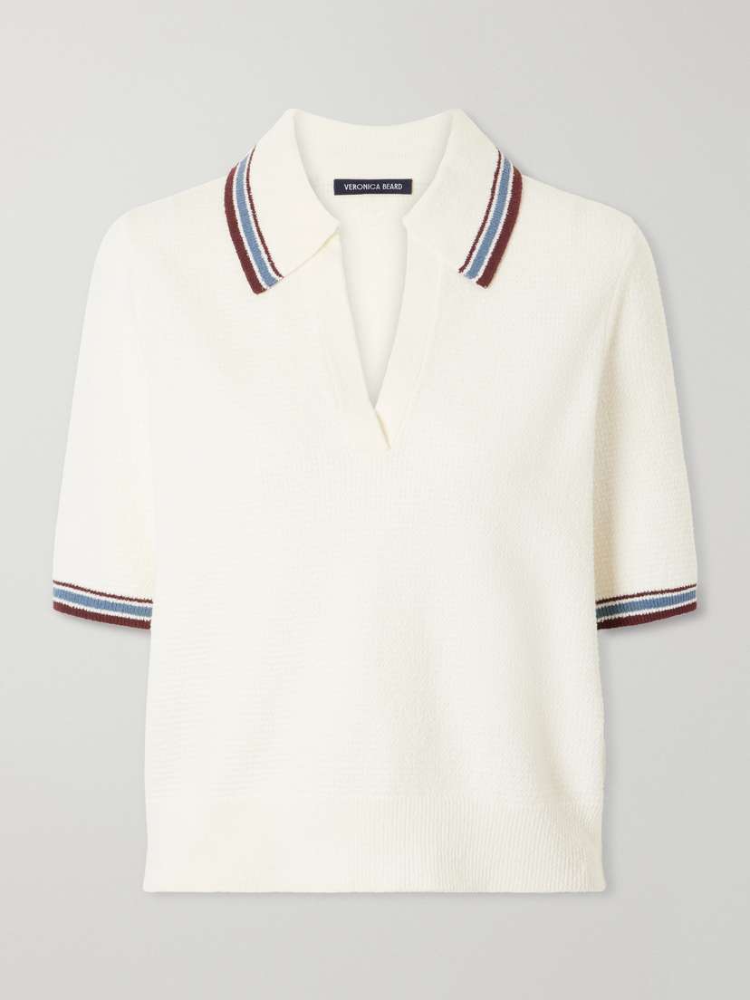 Veronica Beard Quinelle Striped Cotton-blend Polo Shirt