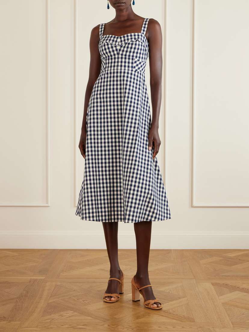 Veronica Beard Lois Checked Stretch-cotton Cloqué Midi Dress | Thumbnail 3 Veronica Beard Lois Checked Stretch-cotton Cloqué Midi Dress | Thumbnail 3