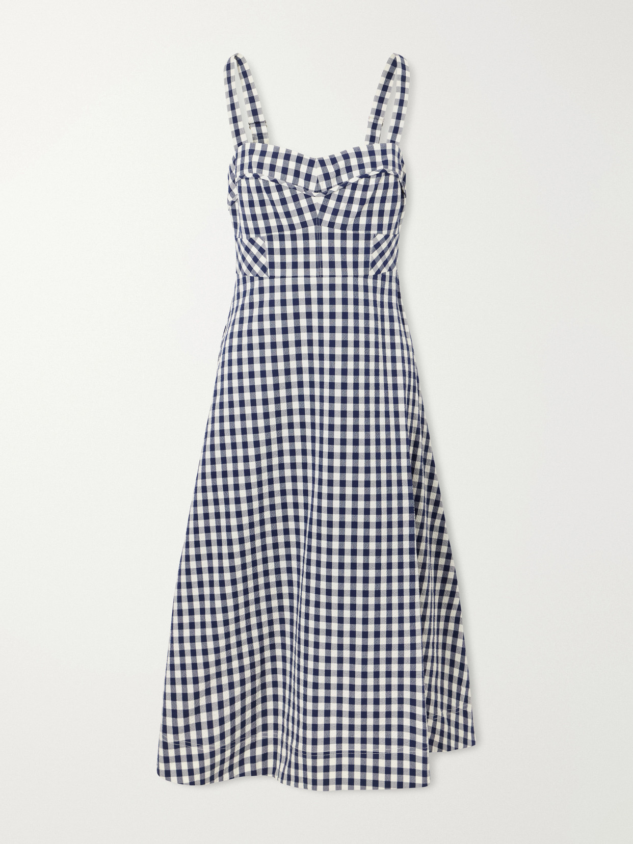 Veronica Beard Lois Checked Stretch-cotton Cloqué Midi Dress In Blue
