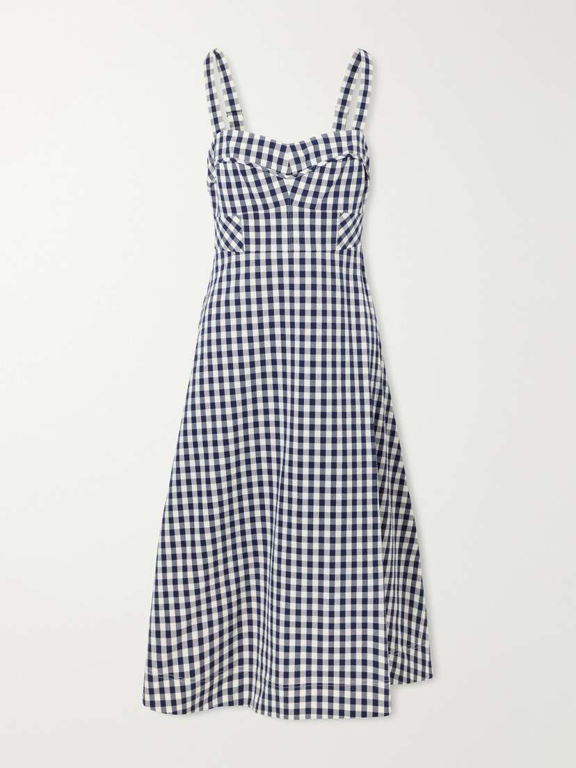 Veronica Beard Lois Checked Stretch-cotton Cloqué Midi Dress