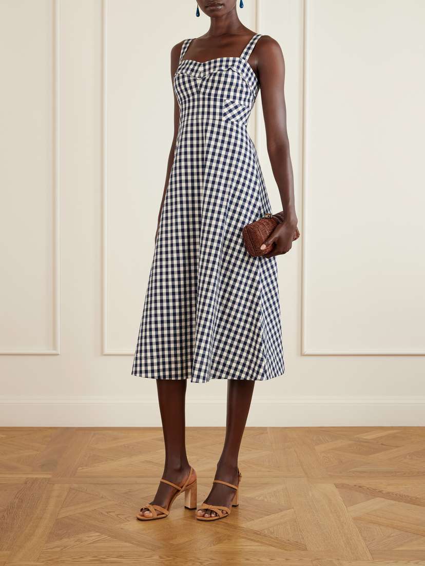 Veronica Beard Lois Checked Stretch-cotton Cloqué Midi Dress | Thumbnail 2 Veronica Beard Lois Checked Stretch-cotton Cloqué Midi Dress | Thumbnail 2