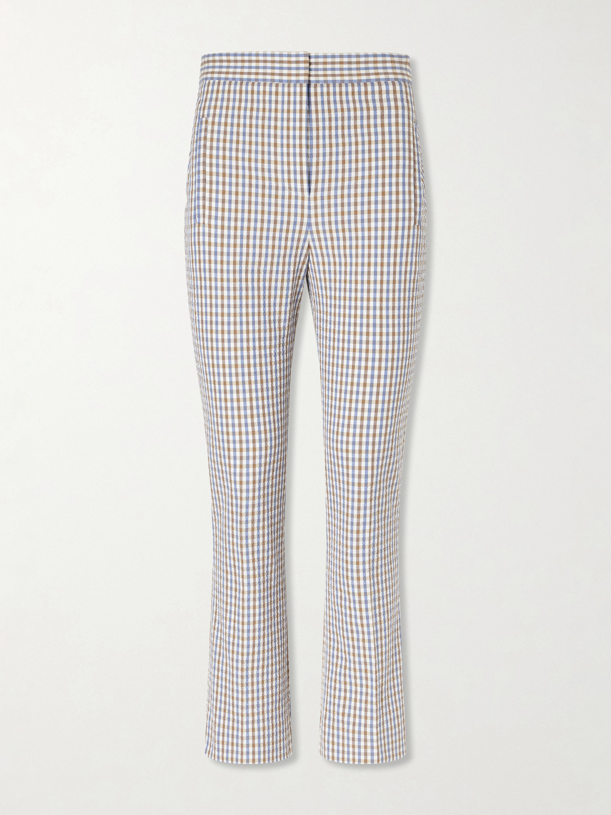 Veronica Beard Gingham Cotton Seersucker Cropped Slim Pants In Gray