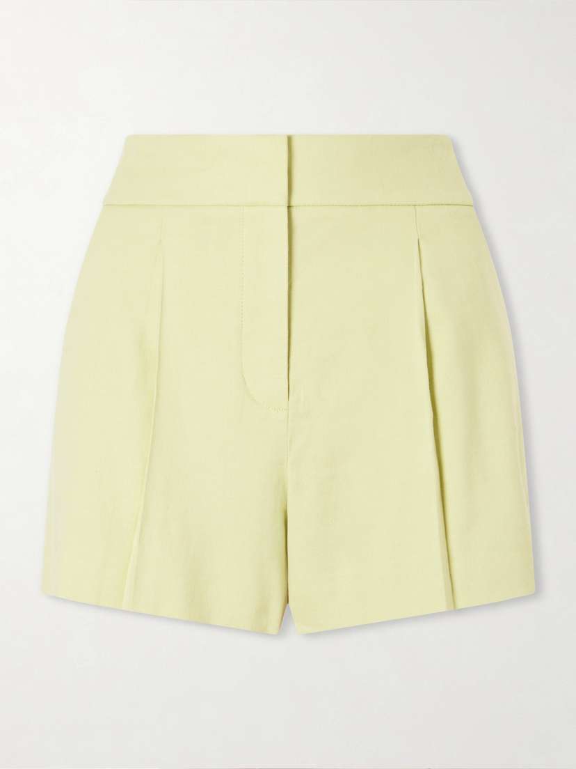 Veronica Beard Haina Pleated Linen-blend Twill Shorts