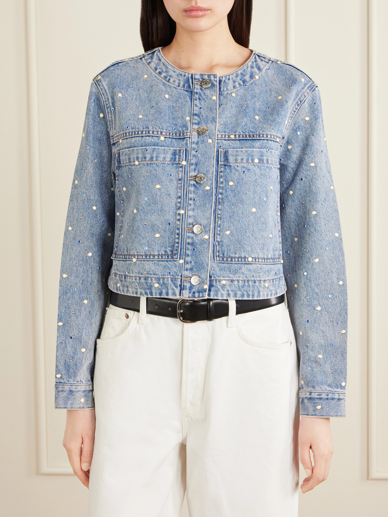 Lowry Cropped Embellished Denim Jacket
