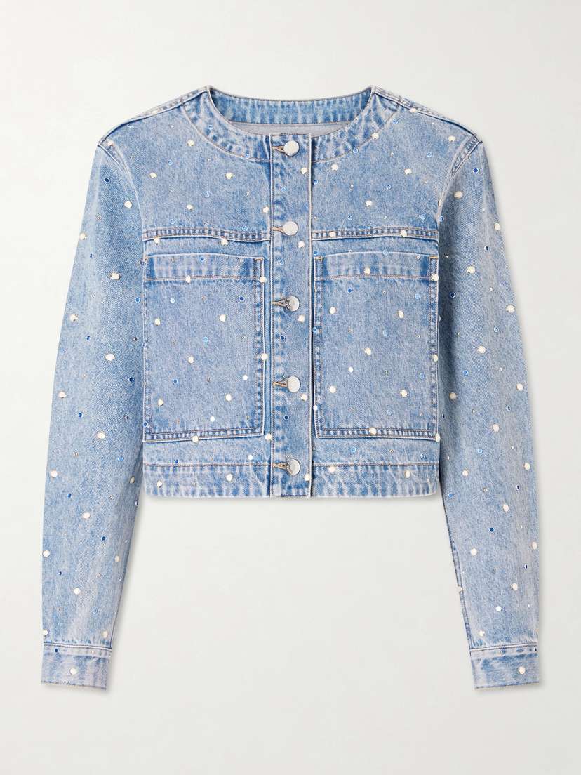 Veronica Beard Lowry Cropped Embellished Denim Jacket