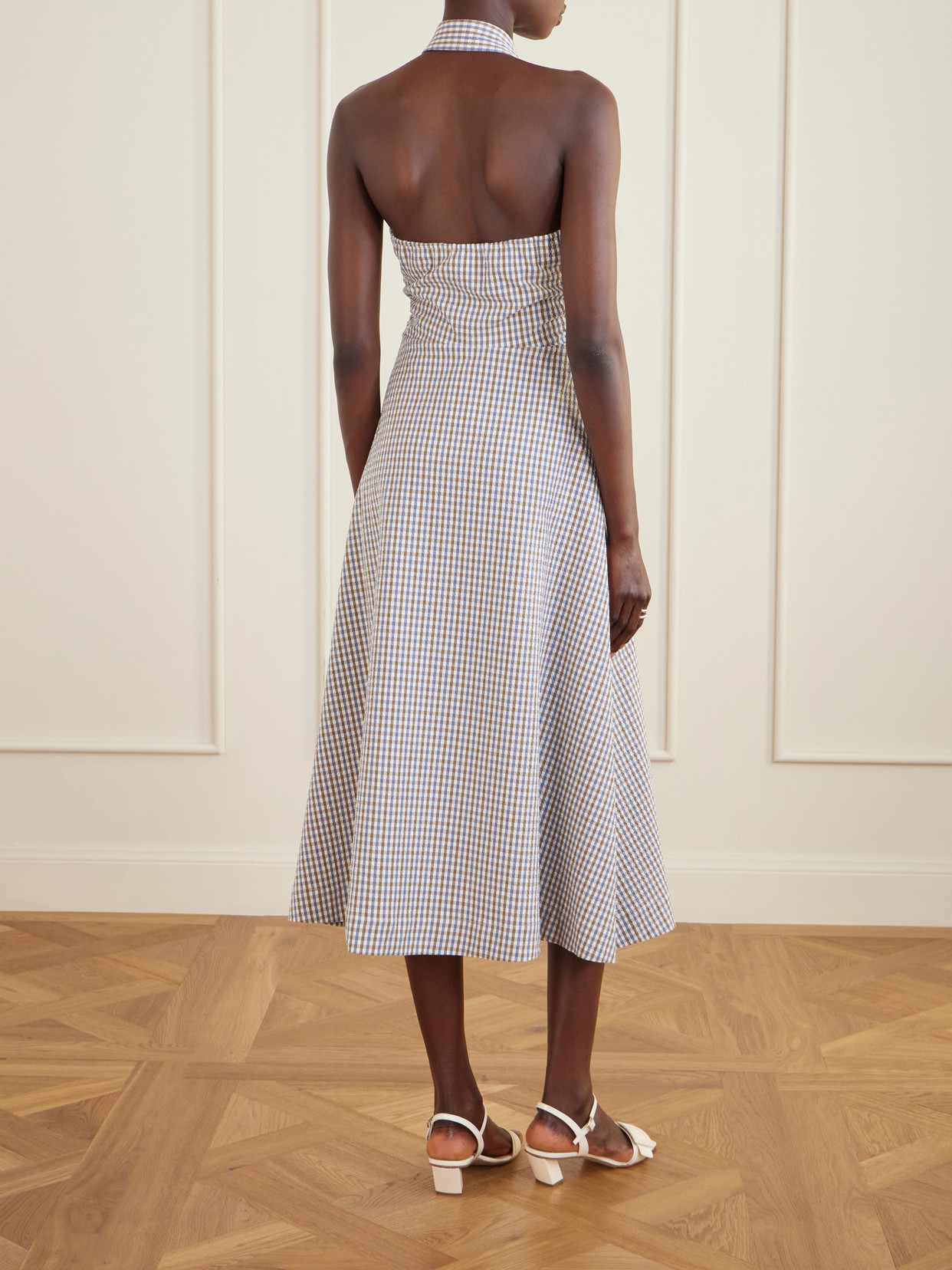 Mackey Checked Cotton-Seersucker Midi Dress